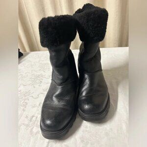 La Canadienne Black Leather Shearling Lined Boots Size 8